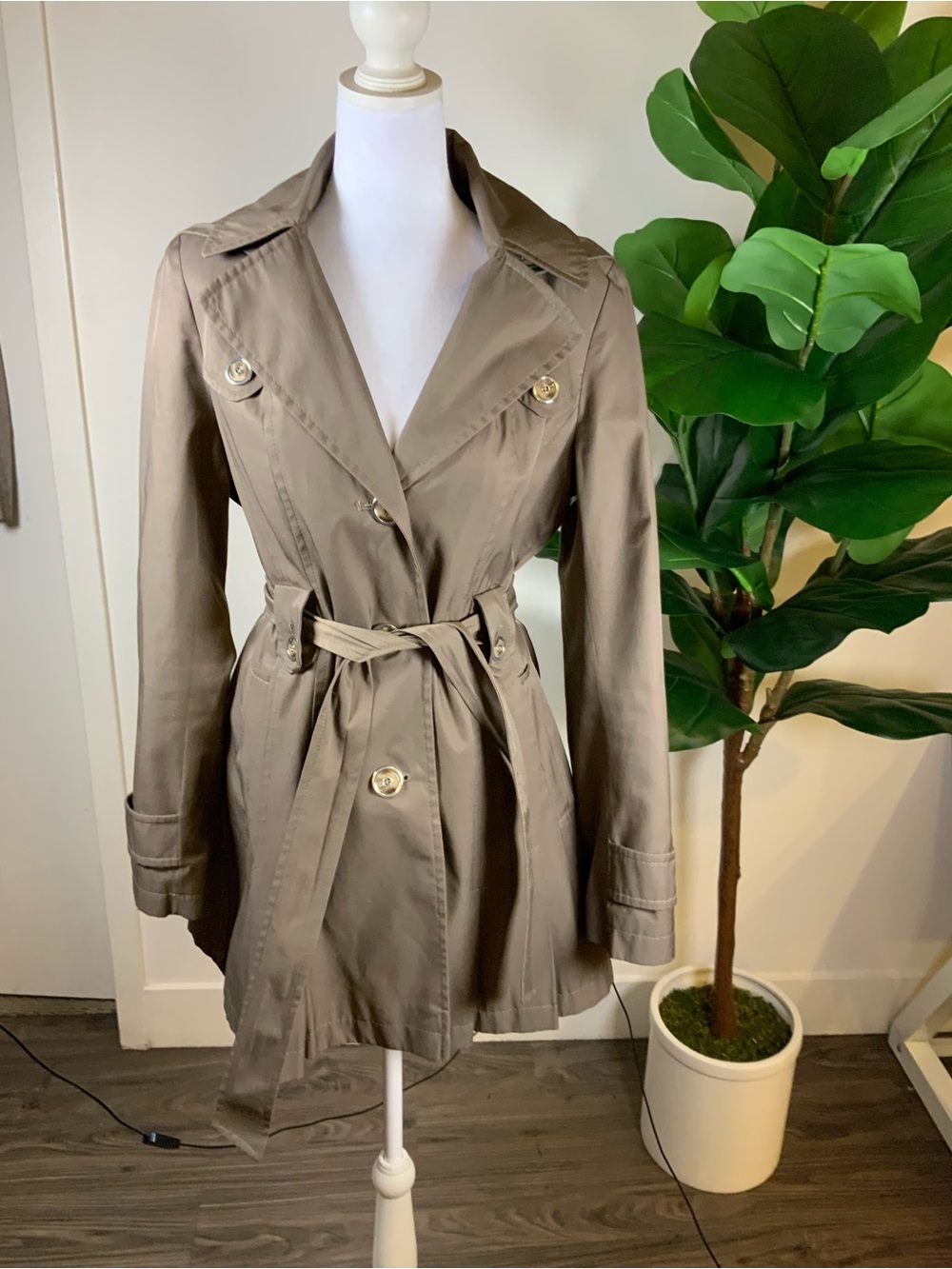 Via Spiga Taupe Trench Coat with Belted Waist